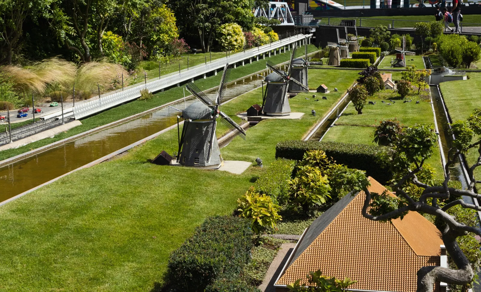 Historic Dutch sailing ship and harbour buildings in miniature at Madurodam