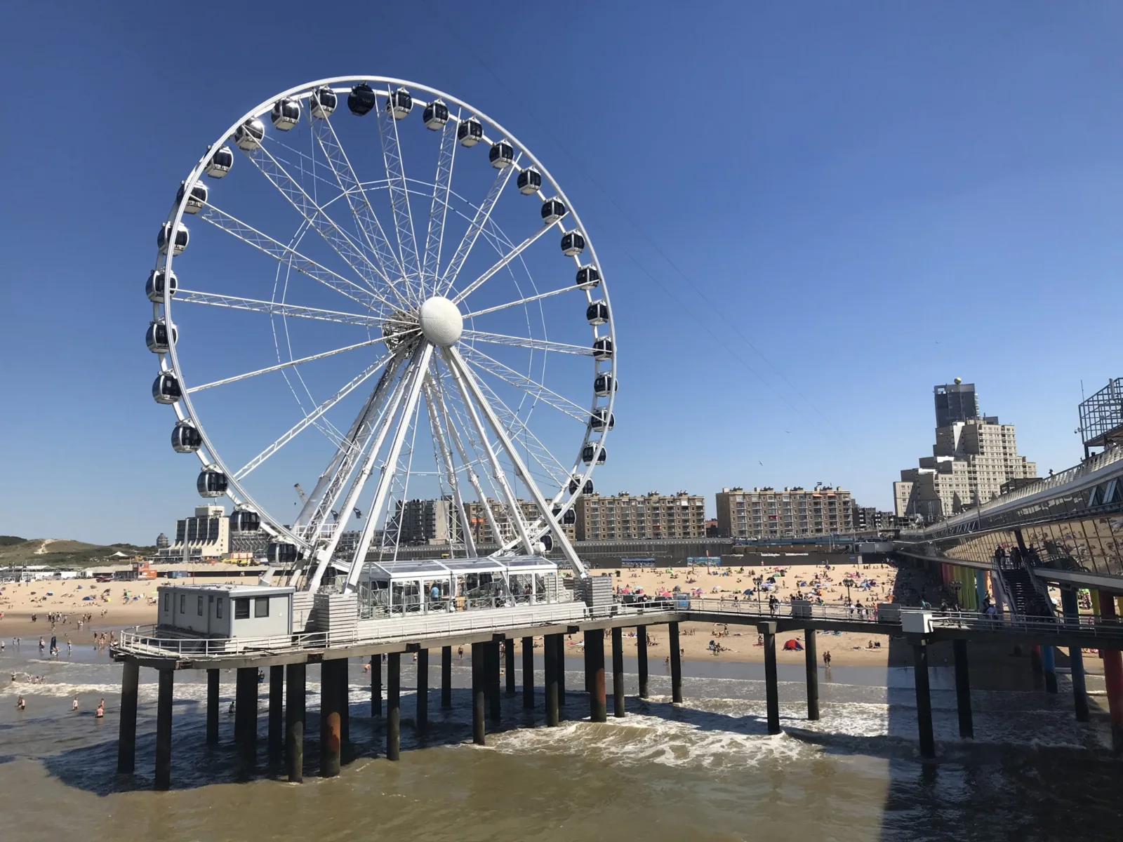 SkyView Ferris wheel on Scheveningen Pier above the North Sea beside Scheveningen Beach